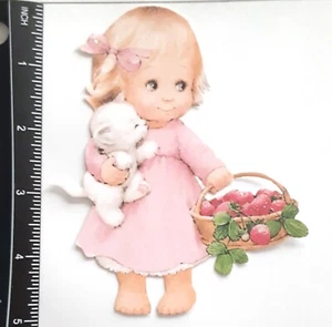 3D Little Girl Kitten Strawberries Summer Love Scrapbook Card Embellishment 4026 - Picture 1 of 1