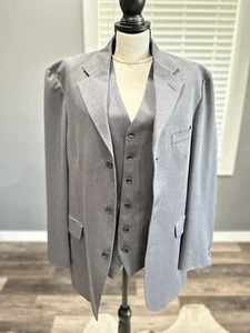J. Ferrar Mens 38R Gray Blazer and Vest Set Two Piece Modern Fit Suit Jacket - Picture 1 of 8