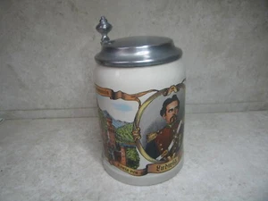 0,5l Bierkrug Bierseidel mit Zinndeckel bemalt Motive Ludwig II (688) - Bild 1 von 17
