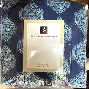 Concierge Collection Comforter King/California King Size Damask/Navy NEW!! - Picture 1 of 4
