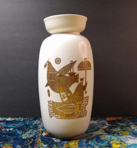 Vintage Georges Briard Midas Vase Hyalyn Mid Century Modern MCM Cream & Gold 60s - Picture 1 of 9