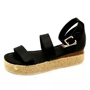 Sugar Womens Tahini Espadrille Platform Wedge Ankle Strap Black Sz 7 M NEW - Picture 1 of 10