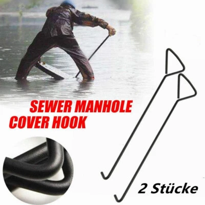 MARKENLOS 2 Stücke 600mm Kanalhaken Schachthaken Kanaldeckelheber Für Kanaldeckel Haken DE