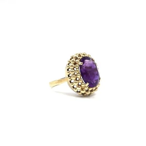 Anillo de mujer de oro de 14kt amatista ovalada vintage 585 oro amarillo joyería 18,4 mm / 58 - Imagen 1 de 15