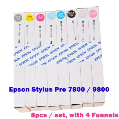 VING PARTS 8pcs 400ml Epson Stylus Pro 7800 / 9800 Refilling Cartridge with 4 Funnels