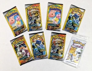 Pokemon Cosmic Eclipse 3 Card Pack - LOT OF 7 +1 General Mills Cereal Pack - Picture 1 of 5