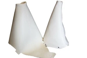 Fit 07-14 Mini Cooper R55 R56 R57 Leather Manual & EBrake Boot SET White - Bild 1 von 5