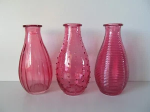 Wedding, Party, Cafe, Table Decor Set of 3 Vintage Pink Glass Bud Vases Flowers - Picture 1 of 2