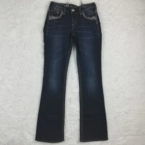 Silver Womens Jeans Suki Mid Boot Blue Denim Dark Wash Embroidered Sequins 27 - Picture 1 of 13