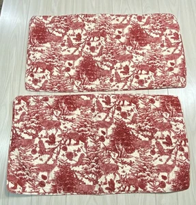Weihnachten Kissen Schein Wald rot French Toile Baum Fuchs Eule Hirsch 18”x33” 2er Set - Bild 1 von 6