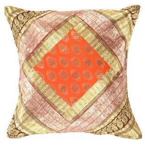 Federa per cuscino quadrata in seta Sari vintage 16" - Foto 1 di 2