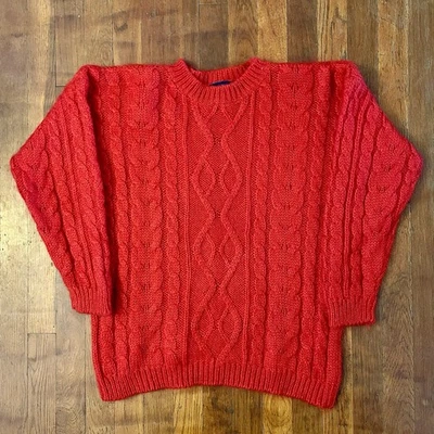 Vintage Cable Knit ‘90s Preppy Academia Red Mohair Crewneck Sweater S - Imagem 1 de 4