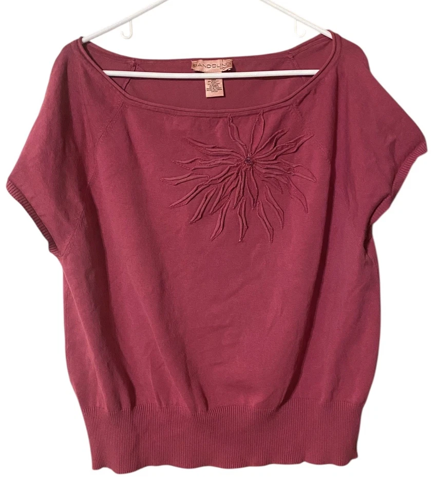 Vintage Bandolino Short Sleeve Sweater Women’s 2X Pink Silk Blend Cottagecore - Image 1 of 4