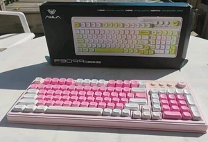 AULA F3099 Tri-Mode Wireless Mechanical Keyboard Pink White Rose Red (Open Box) - Picture 1 of 12