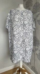 Seasalt Soft Shading Tunic 100% Linen White Blue Floral Size Uk 18 Lagenlook - Bild 1 von 7