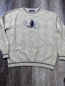 Vintage Mens Carmel Embroidered Golf Knit Sweater Size L Made in USA Grandpacore - Picture 1 of 9