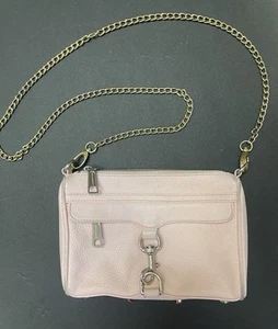 REBECCA MINKOFF Mini MAC Rose-Pink Leather & Chain Crossbody Clutch Purse Small - Picture 1 of 5