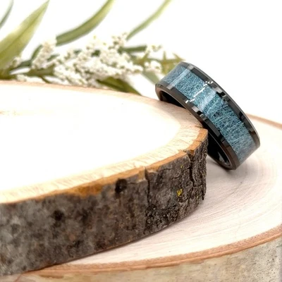 Его и ее 8 мм черный вольфрам кольцо синий углеродного волокна оптическая инкрустация прочный ремешок - Изображение 1 из 4