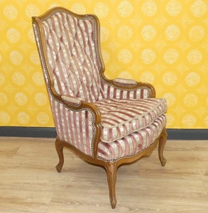 prächtiger Sessel Barockstil Chippendale Hochlehner Bezug rosé gestreift bequem - Bild 1 von 12