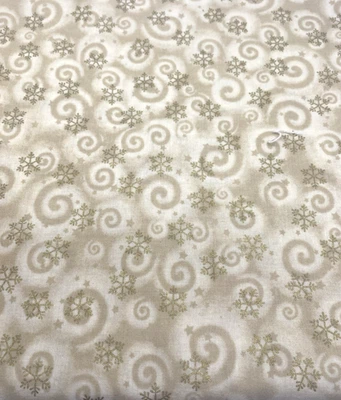 Tela Navidad Invierno Vacaciones 2.6 Yardas Beige Crema Copo de Nieve Remolinos Neutro Foto 1 de 4