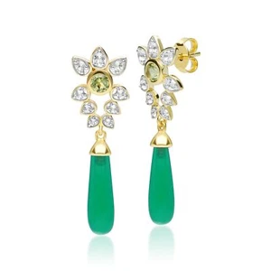Ecfew ™ 'El Creador' Teñido Verde Calcedonia, Peridoto Y Topacio Blanco Aretes - Imagen 1 de 2