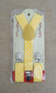 Kid Suspenders Yellow w/ White Polka Dots and Gold Colored Clasps - Picture 1 of 5