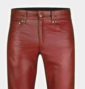 LEDERHOSE rojo vino Vaqueros de cuero burdeos pantalones pantalones de cuero vino tinto cuero - Imagen 1 de 4