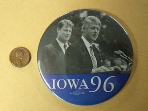 Clinton Gore Iowa 96 Large Pin Button Jugate Rare Excellent, Bill Al, President  - Picture 1 of 4