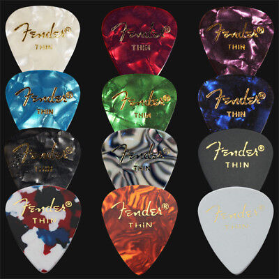 12 X Thin Fender Celluloid Guitar Picks / Plectrums - 1 Of Each Colour • 5.90£