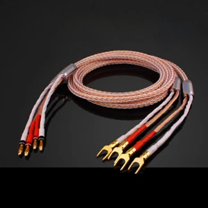 Pair 8TC Audio Speaker Cable 8N OCC Copper Speaker Cord with Gold Plated Plugs - Photo 1/5