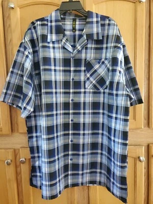 True Rock Blue Plaid Men's Button Up Short Sleeve Shirt Size 4XL - Image 1 of 4