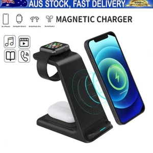 3 in 1 Wireless Charger Fast Charging Station For Apple Watch iPhone 14 13 Pro - Picture 1 of 21