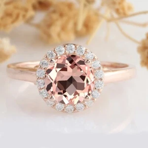 2.50carat Round Shape Lab Created Morganite & Diamond Ring 14K Rose Gold Plated - Picture 1 of 15