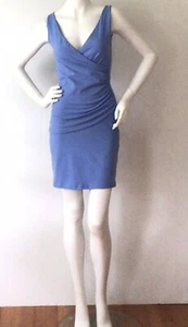 SUSANA MONACO Neptune Blue Sleeveless V-Neck Gathered Faux Wrap Dress (Size XS) - Picture 1 of 10