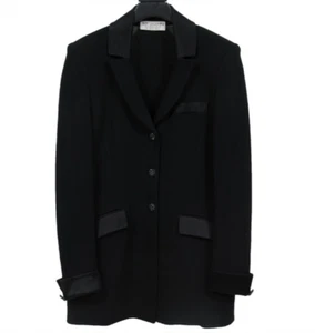 St. John Evening Women Ribbed Coat Size US 2 Black Satin Knit Jacket Blazer - Picture 1 of 14