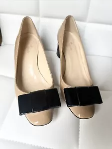 Kate Spade NY Dijon Black Bow Pumps Block Heels US 7B Patent Leather Shoes - Picture 1 of 11
