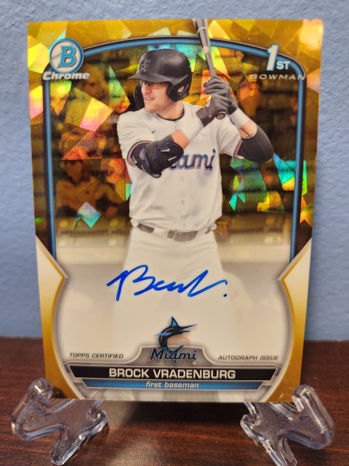 BROCK VRADENBURG 2023 BOWMAN CHROME DRAFT SAPPHIRE 1ST GOLD AUTO /50 MARLINS