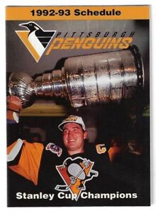 RARE 1992-93 Pittsburgh Penguins NHL Hockey Schedule !! Equibank (MARIO LEMIEUX)