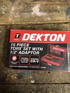 DEKTON DT85820 Juego Torx con Adaptador, Negro/Rojo, 1/2 Pulgada, Juego de 15 Piezas - Imagen 1 de 2