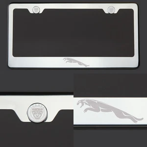 T304 Chrome Polished Jaguar Logo Laser Etched Engraved license Plate Frame Tag - Picture 1 of 6