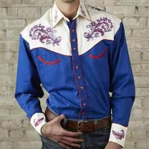 Spring Autumn Men's Fashion 3D Printing Shirt Western American Style Pattern - Picture 1 of 27