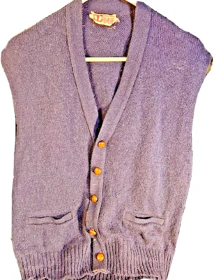 Chaleco Suéter Vintage Para Hombre Revere Azul Cuello en V Abotonado Mezcla Lana. Talla grande Foto 1 de 4