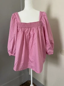 H&M Solid Barbie Pink 3/4 sleeve Poplin Smocked Top Sz XXL - Picture 1 of 3