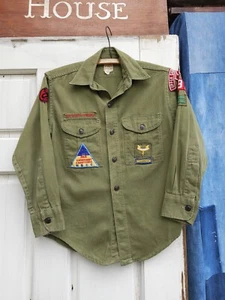 Vintage 1960s Boy Scouts Of America BSA Sanforized Green Uniform Shirt Youth M - Picture 1 of 10