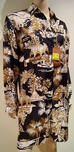 Vestido Camisa ETRO MILANO Negro Dorado Crema Seda Oriental y Estampado a Rayas 42 UK NUEVO CON ETIQUETAS - Imagen 1 de 7