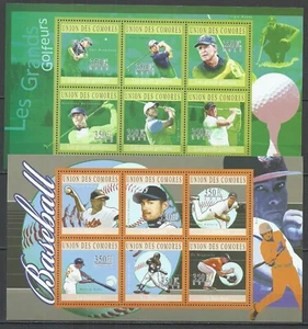 Comores 2010 Sports - Baseball Players, Golf Players Minisheets MNH - Picture 1 of 1