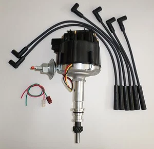 FORD Inline 6 cylinder 64-83 170 200 250 HEI Distributor + BLACK Plug Wires USA - Picture 1 of 3