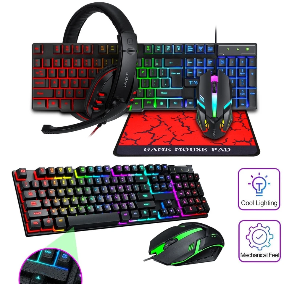 Wired Gaming Keyboard Mouse Headset RGB Backlit for Xbox One PS5 PS4 Laptop PC