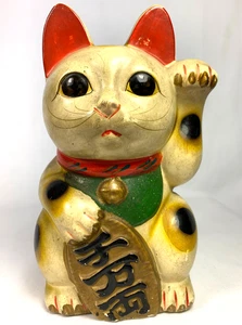 Alte Maneki Neko Glückliche winkende Katze Japanischer Tokoname fast antik - Bild 1 von 10