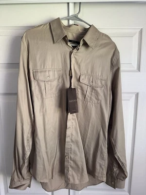 [Buen Estado] Camisa Gucci Para Hombre Ajustada Beige Abotonada Talla 42/16.5 Foto 1 de 4